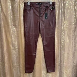 Kut from the Kloth Mia High Rise Skinny Wet Look Bordeaux Jeans 14 NWT